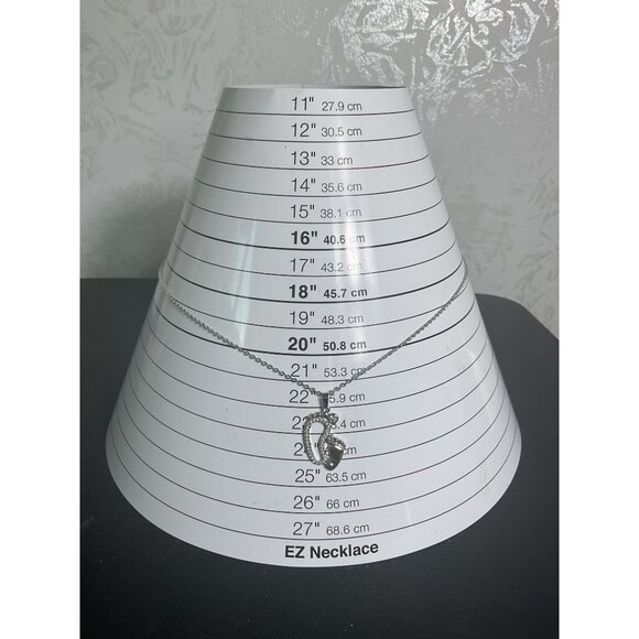 Silver Baby Footprint Pendant Necklace For Women With Sparkling Rhinestones - Picture 2 of 5